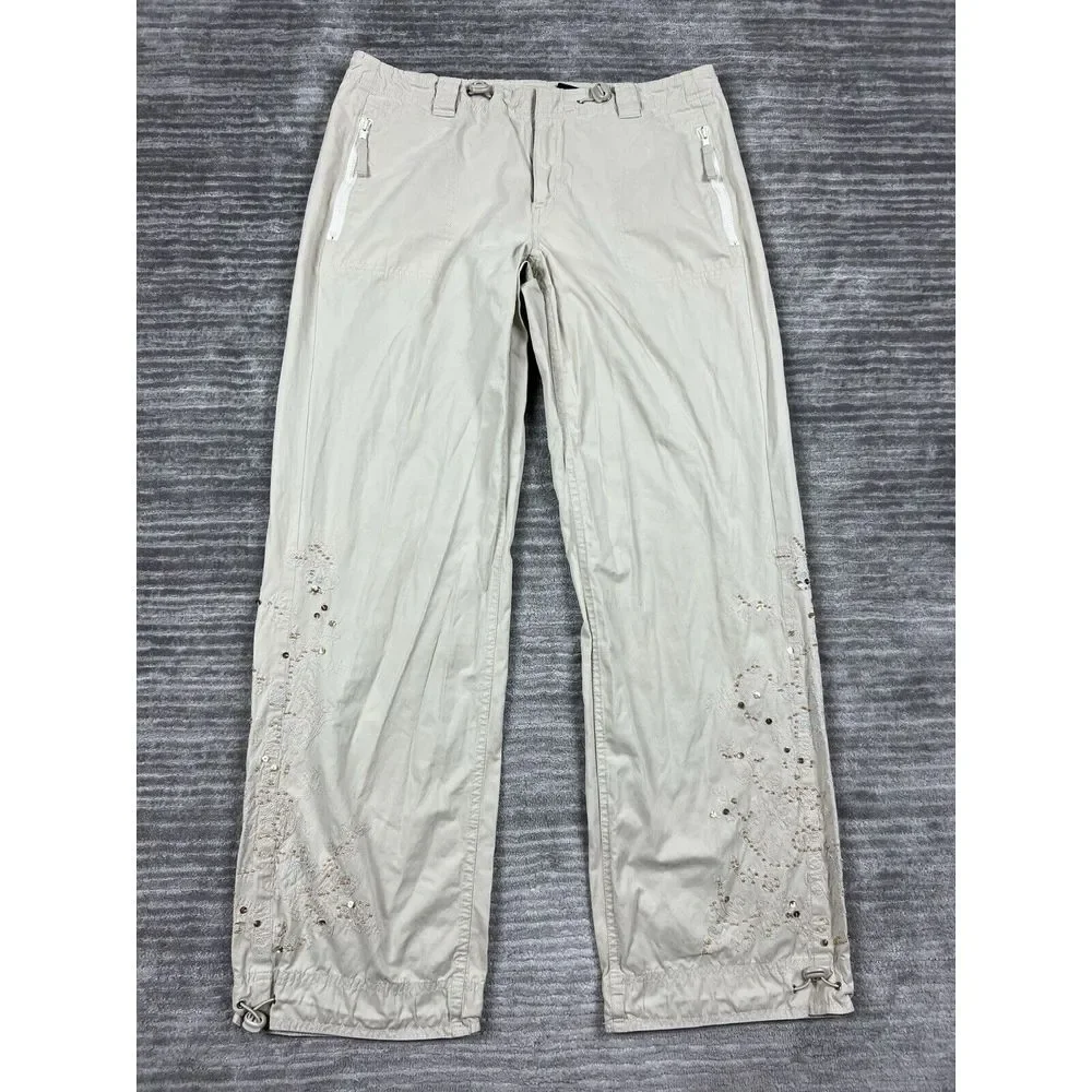 Arizona Pants Juniors 9 Beige Polyester Nylon Sequin Embroidered Straight‎